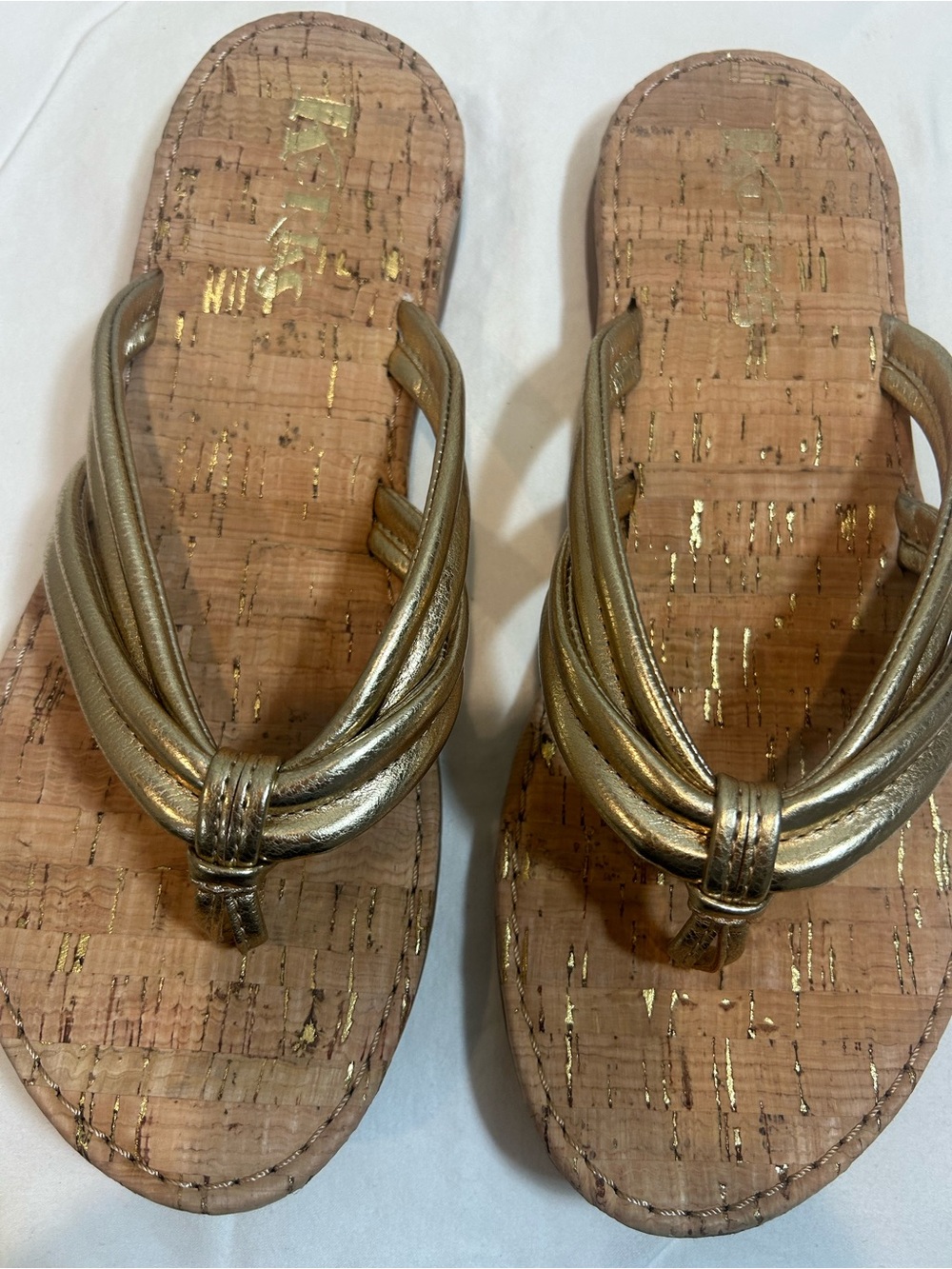Nordstrom Metallic Gold Cork-Style Knotted Thong Sandals